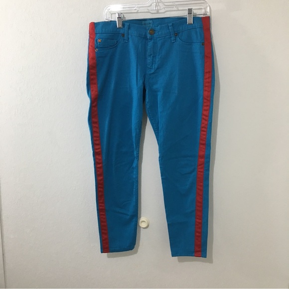 Hudson NWT Brand New Loulou Turquoise with Red Stripe Skinny Jeans size 39 - Picture 3 of 7